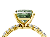 Yellow gold Fancy Green Princess  Diamond Prong Set Engagement Ring with Pave Band_4