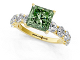 Yellow gold Fancy Green Princess  Diamond Prong Setting with Side Stones on a Pave Band_1