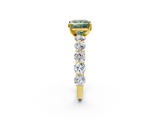 Yellow gold Fancy Green Princess  Diamond Prong Setting with Side Stones on a Pave Band_2