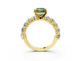 Yellow gold Fancy Green Princess  Diamond Prong Setting with Side Stones on a Pave Band_3