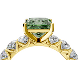 Yellow gold Fancy Green Princess  Diamond Prong Setting with Side Stones on a Pave Band_4