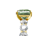 Yellow gold Fancy Green Princess  Diamond Prong Setting with Side Stones on a Pave Band_5