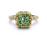 Yellow gold Fancy Green Princess  Diamond Solitaire Ring with Shared Prong Pavé Band_30