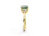 Yellow gold Fancy Green Princess  Diamond Three-Stone Ring with Trapezoid Side Stones and Prong Setting_2