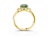 Yellow gold Fancy Green Princess  Diamond Three-Stone Ring with Trapezoid Side Stones and Prong Setting_3