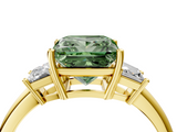 Yellow gold Fancy Green Princess  Diamond Three-Stone Ring with Trapezoid Side Stones and Prong Setting_4