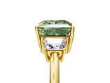 Yellow gold Fancy Green Princess  Diamond Three-Stone Ring with Trapezoid Side Stones and Prong Setting_5