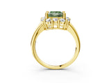 Yellow gold Fancy Green Princess  Halo Cluster Diamond Engagement Ring with Prong Setting and Polished Band_42
