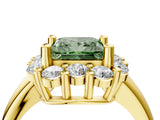 Yellow gold Fancy Green Princess  Halo Cluster Diamond Engagement Ring with Prong Setting and Polished Band_43