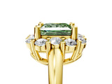 Yellow gold Fancy Green Princess  Halo Cluster Diamond Engagement Ring with Prong Setting and Polished Band_44