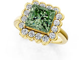 Yellow gold Fancy Green Princess  Halo Cluster Diamond Engagement Ring with Solitaire Band and Prong Setting_46
