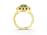 Yellow gold Fancy Green Princess  Halo Diamond Cluster Engagement Ring with Milgrain Bezel Setting and Solitaire Band_42