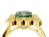 Yellow gold Fancy Green Princess  Halo Diamond Cluster Engagement Ring with Milgrain Bezel Setting and Solitaire Band_43