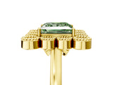 Yellow gold Fancy Green Princess  Halo Diamond Cluster Engagement Ring with Milgrain Bezel Setting and Solitaire Band_44