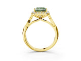 Yellow gold Fancy Green Princess  Halo Diamond Engagement Ring with Filigree Band and Four-Prong Setting_84