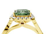 Yellow gold Fancy Green Princess  Halo Diamond Engagement Ring with Filigree Band and Four-Prong Setting_85