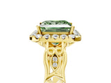 Yellow gold Fancy Green Princess  Halo Diamond Engagement Ring with Filigree Band and Four-Prong Setting_86