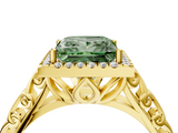 Yellow gold Fancy Green Princess  Halo Diamond Engagement Ring with Intricate Filigree Band and Four-Prong Setting_4