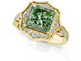 Yellow gold Fancy Green Princess  Halo Diamond Engagement Ring with Milgrain Band and Four-Prong Setting_18
