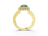 Yellow gold Fancy Green Princess  Halo Diamond Engagement Ring with Milgrain Pave Band and Four-Prong Setting_78