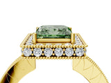 Yellow gold Fancy Green Princess  Halo Diamond Engagement Ring with Milgrain Pave Band and Four-Prong Setting_79