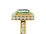 Yellow gold Fancy Green Princess  Halo Diamond Engagement Ring with Milgrain Pave Band and Four-Prong Setting_80