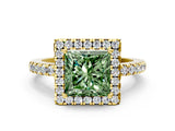 Yellow gold Fancy Green Princess  Halo Diamond Engagement Ring with Pavé Band and Four-Prong Setting_87