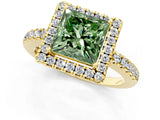 Yellow gold Fancy Green Princess  Halo Diamond Engagement Ring with Pavé Band and Four-Prong Setting_88
