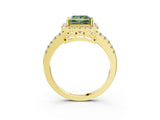 Yellow gold Fancy Green Princess  Halo Diamond Engagement Ring with Pavé Band and Four-Prong Setting_90