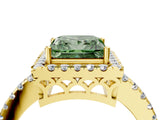 Yellow gold Fancy Green Princess  Halo Diamond Engagement Ring with Pavé Band and Four-Prong Setting_91