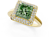 Yellow gold Fancy Green Princess  Halo Diamond Engagement Ring with Solitaire Band and Four-Prong Setting_1