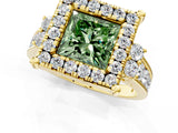 Yellow gold Fancy Green Princess  Halo Diamond Engagement Ring with Split Shank and Four-Prong Setting 2