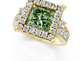 Yellow gold Fancy Green Princess  Halo Diamond Engagement Ring with Split Shank and Four-Prong Setting 3