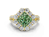 Yellow gold Fancy Green Princess  Halo Diamond Engagement Ring with Split Shank and Prong Setting_30