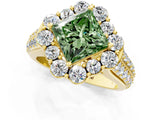 Yellow gold Fancy Green Princess  Halo Diamond Engagement Ring with Split Shank and Prong Setting_31