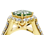 Yellow gold Fancy Green Princess  Halo Diamond Engagement Ring with Split Shank and Prong Setting_34
