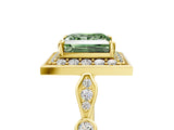 Yellow gold Fancy Green Princess  Halo Diamond Engagement Ring with Twisted Band and Four-Prong Setting 1