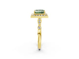 Yellow gold Fancy Green Princess  Halo Diamond Engagement Ring with Twisted Band and Four-Prong Setting 4