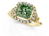 Yellow gold Fancy Green Princess  Halo Diamond Engagement Ring with Vintage-Inspired Band and Four-Prong Setting_4