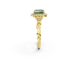 Yellow gold Fancy Green Princess  Halo Diamond Engagement Ring with Vintage-Inspired Band and Four-Prong Setting_5