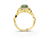 Yellow gold Fancy Green Princess  Halo Diamond Engagement Ring with Vintage-Inspired Band and Four-Prong Setting_6