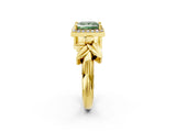Yellow gold Fancy Green Princess  Halo Diamond Floral Band with Four-Prong Setting_38