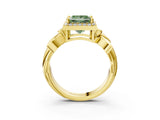 Yellow gold Fancy Green Princess  Halo Diamond Floral Band with Four-Prong Setting_39