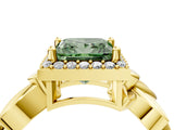 Yellow gold Fancy Green Princess  Halo Diamond Floral Band with Four-Prong Setting_40