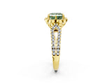 Yellow gold Fancy Green Princess  Halo Diamond Floral Split Shank Engagement Ring 3