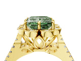 Yellow gold Fancy Green Princess  Halo Diamond Floral Split Shank Engagement Ring 5