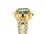 Yellow gold Fancy Green Princess  Halo Diamond Floral Split Shank Engagement Ring
