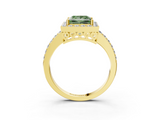 Yellow gold Fancy Green Princess  Halo Diamond Pavé Band Ring with Prong Setting_3