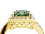 Yellow gold Fancy Green Princess  Halo Diamond Pavé Band Ring with Prong Setting_4