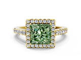 Yellow gold Fancy Green Princess  Halo Diamond Pavé Solitaire Ring_39